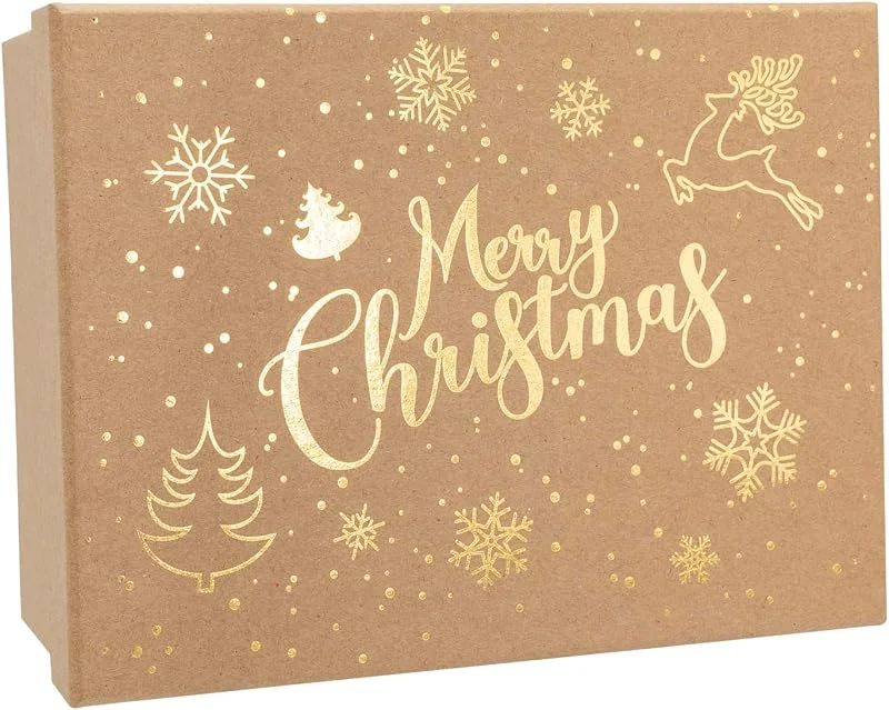 Visita la tienda de Idena Idena 30487 - Caja de regalo con tapa, tamaño 20 x 15 cm, cajas de regalo para Navidad en marrón con motivos navideños dorados — Envoltorio regalo