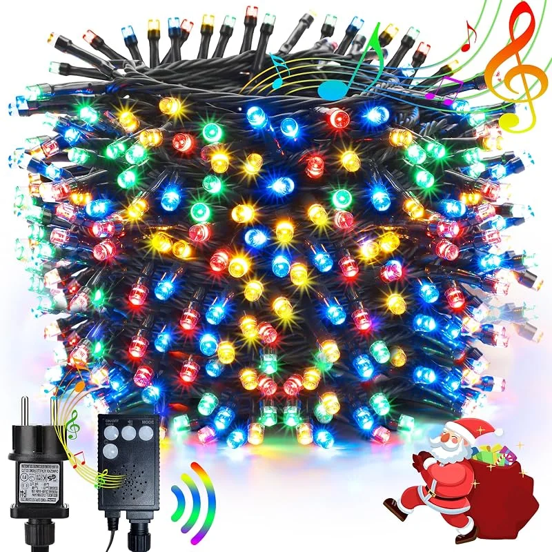 NEXVIN Luces Navidad Exterior - 20M Luces de Navidad Arbol 200 LED Colores con Música, Guirnalda Exterior con 8 Modos Función de Memoria, Decoracion para Interior Jardín