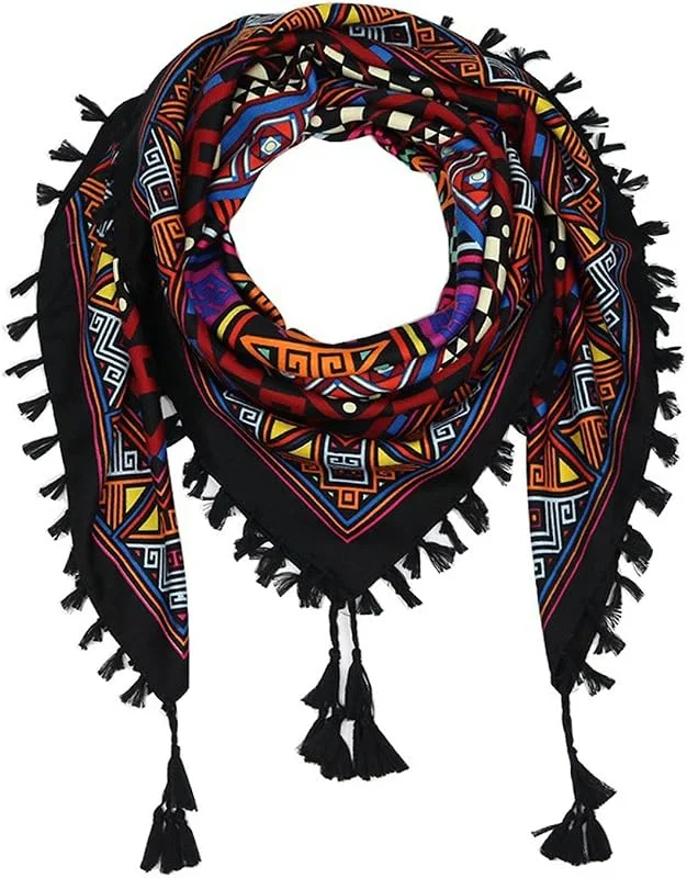 Nuofengkudu Bufandas Mujer Fulares con Borla Floral Étnico Plaza Grandes Estolas Primavera Mantón Manta 110 * 110CM — Ropa Navidad