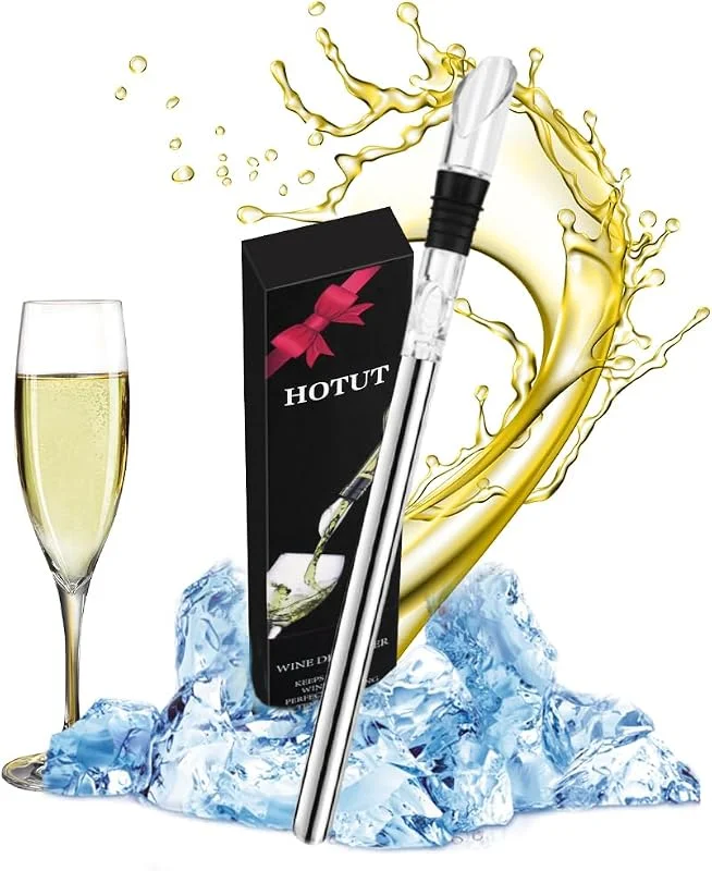 HOTUT Enfriador Botellas Vino con Varilla de Enfriamiento, Barra de Enfriamiento para Botellas de Vino de Acero Inoxidable, Enfriador de Vino Antigoteo y Duradero para Los Amantes del Vino — Vino y mesa festiva