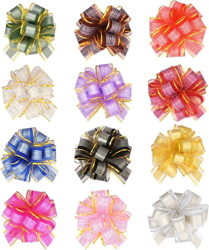 HOTUT Lazo de regalo grande, 12 lazos grandes de regalo, diámetro de 16 cm, con cinta de regalo, lazos decorativos grandes, decoración de boda de coche, decoración de regalo, para fiestas, bodas — Envoltorio regalo