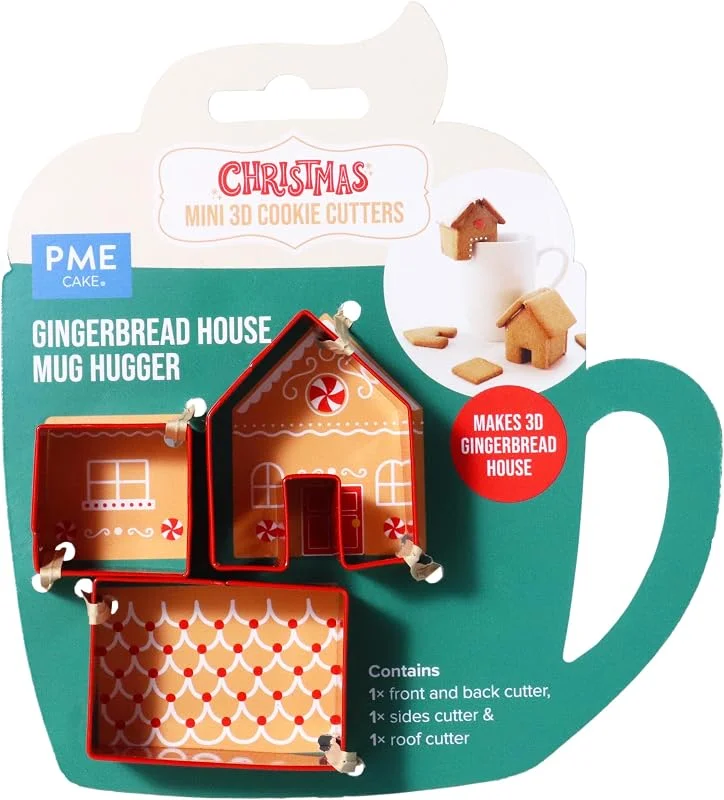 PME Navidad Set de 3 Cortadores de Galletas, Mini Casa de Jengibre, Abraza-tazas — Hogar y cocina