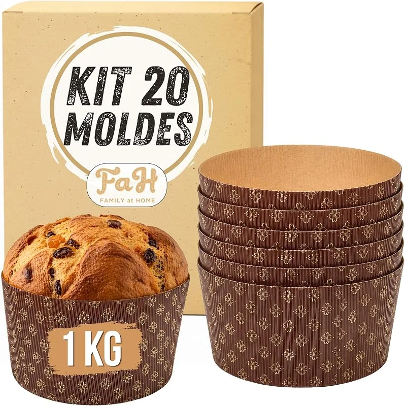 FAH FAMILY AT HOME Molde Para Panettone de 1 kg (20 unidades) – Moldes Panettone Profesional de Papel Corrugado de Celulosa pura en Microondas, Resistente al Calor 220 °C — Hogar y cocina