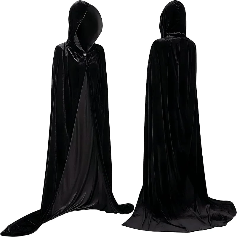 YIHELU Capa Negra con Capucha, Capa de Carnaval, Capa Larga de Terciopelo Unisex, para Cosplay Party Halloween Carnival Vampire bruja — Ropa Navidad