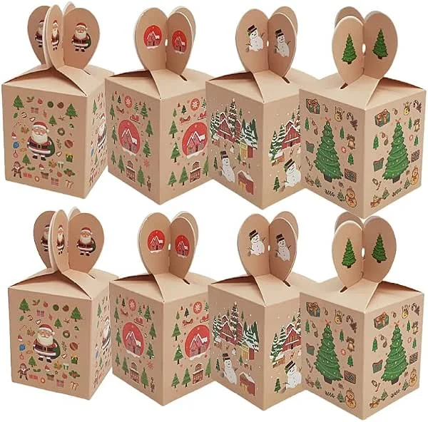 RUIYWEN 24 Cajas de Dulces de Navidad Cajas Papel para Guardar Regalos Caramelos Dulces Galletas Chocolates Decoración Fiesta Navideña (4 Estilos, Corazón) — Envoltorio regalo