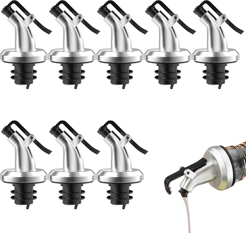 Newpop 8 Piezas Vertedor de Botellas, Taper Vertedores Aceite, Vertedor Dosificador con Tapas, Tapón de Botella de Vino, Boquillas para Verter Aceite, Dispensador de Botella para Aceite y Vinagre — Vino y mesa festiva