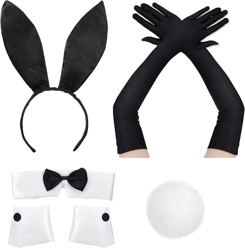 TAXTYHRE 5 Piezas Accesorios de Disfraz de Conejo, Orejas de Conejo Diadema Collar con Pajarita Puños Cola Guantes Negros, para Mujer Niña Halloween Navidad Cosplay Fiesta — Ropa Navidad
