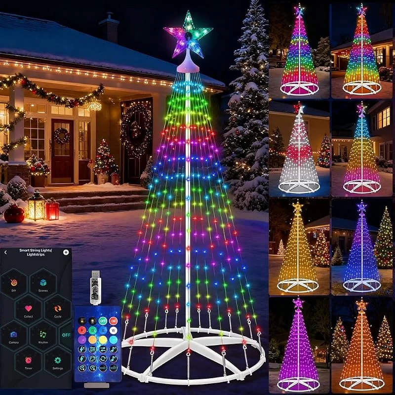 Visita la tienda de Hoofun Hoofun Iluminación LED inteligente para Navidad al aire libre: Cadena de luces de 2, 1M para árbol de Navidad con estrellas, App y control remoto, enchufe USB, RGB regulable, modo DIY, temporizador — Luces Navidad