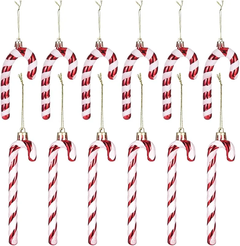 Zocipro 12 Piezas Bastones de Caramelo para Arbol de Navidad, Bolas de Navidad Rojo y Blanco, Brillante Colgantes de Caramelos, Adornos Navideños — Decoracion Navidad