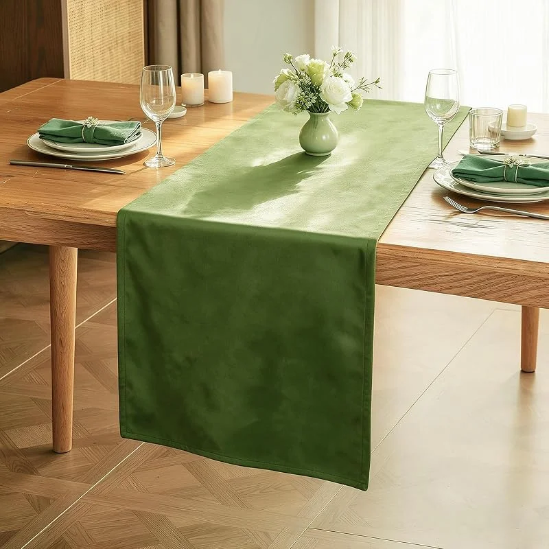 WAITER TREE Camino de Mesa Oliva 35 x 180 cm Mantel en Terciopelo — Hogar y cocina