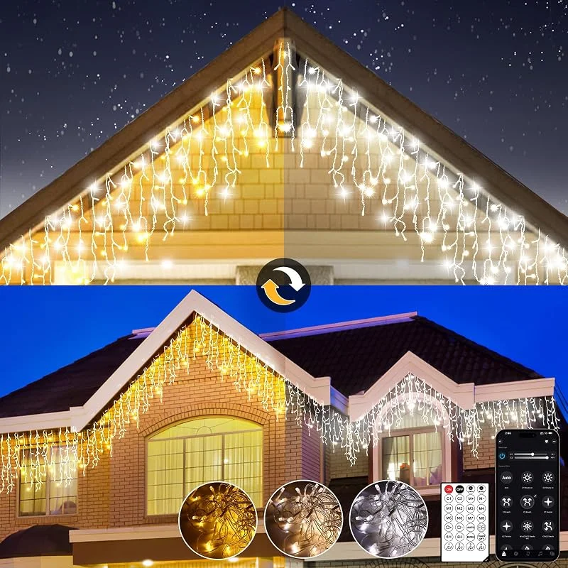 Visita la tienda de Circlio Luces Navidad Exterior, Cortina Luces Exterior Blanco Cálido y Frío, Luz Navidad con Control Remoto y APP, 17 Modos+4 Brillos+Temporizador, Decoracion para Christmas (30M-1200L, C, F)