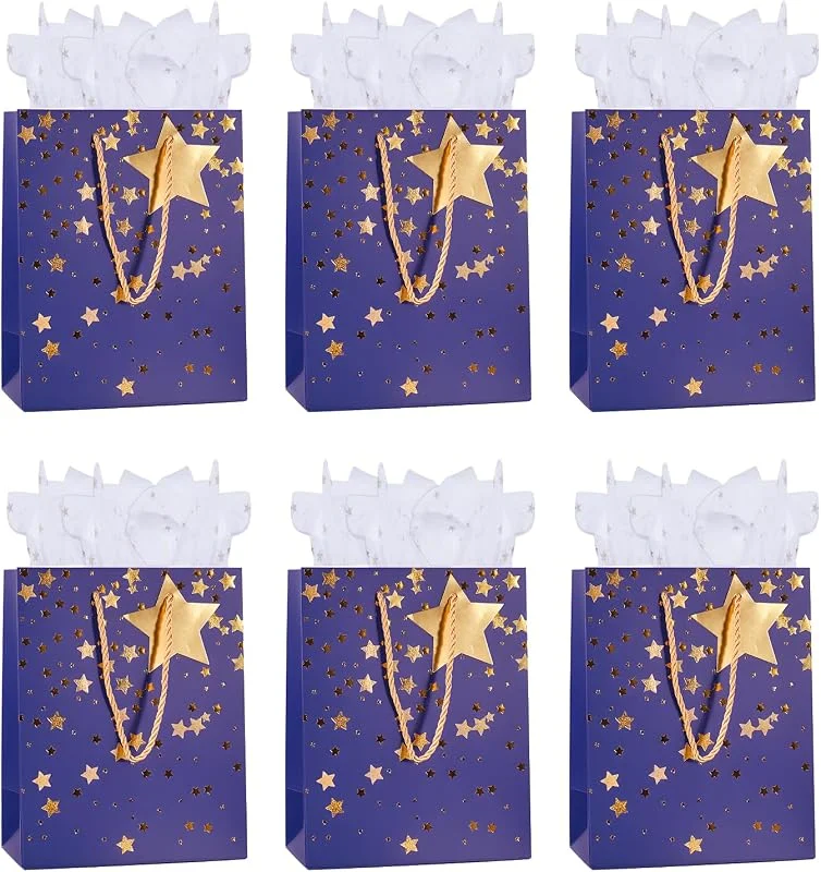 Dimetey Bolsas de regalo medianas para regalo, bolsa de papel con asas, etiquetas de regalo de papel de seda para hombres y mujeres, cumpleaños, boda, fiesta, Navidad, Día del Padre y cualquier ocasión (azul) — Envoltorio regalo