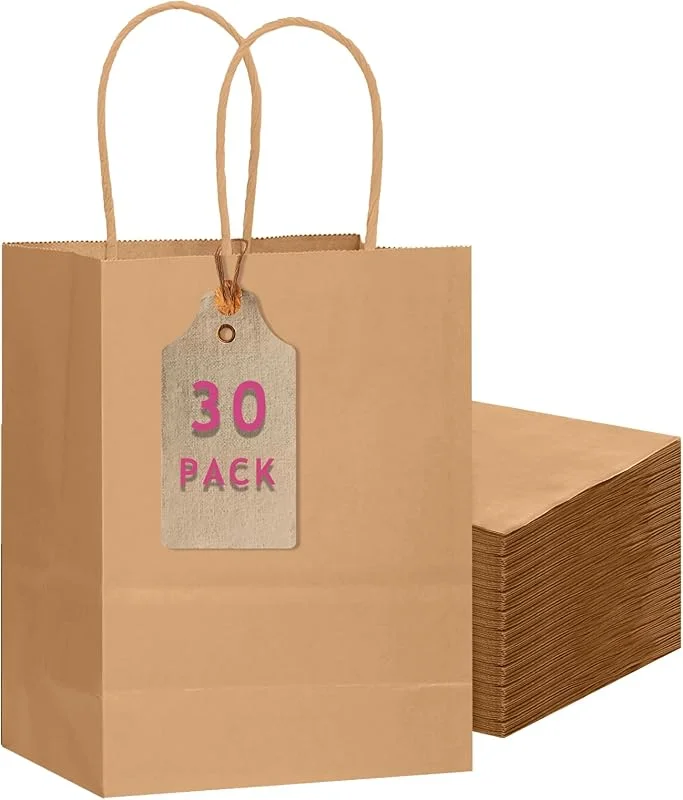 Visita la tienda de Gcardist Gcardist 30 paquetes de bolsas de regalo marrones con asas a granel 27x20x12cm Tamaño mediano Bolsas de papel kraft para múltiples usos (11"x8.3"x4.3" Tamaño mediano) — Envoltorio regalo