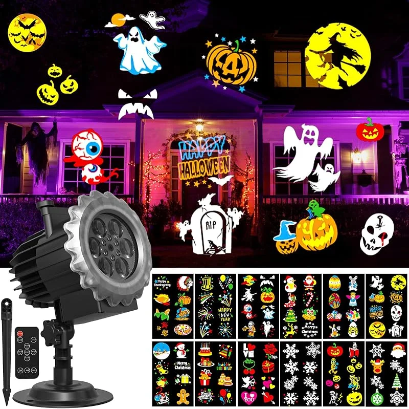 Visita la tienda de OUSFOT OUSFOT Proyector Halloween Exterior, 12 Diapositivas Proyector Exterior — Luces Navidad