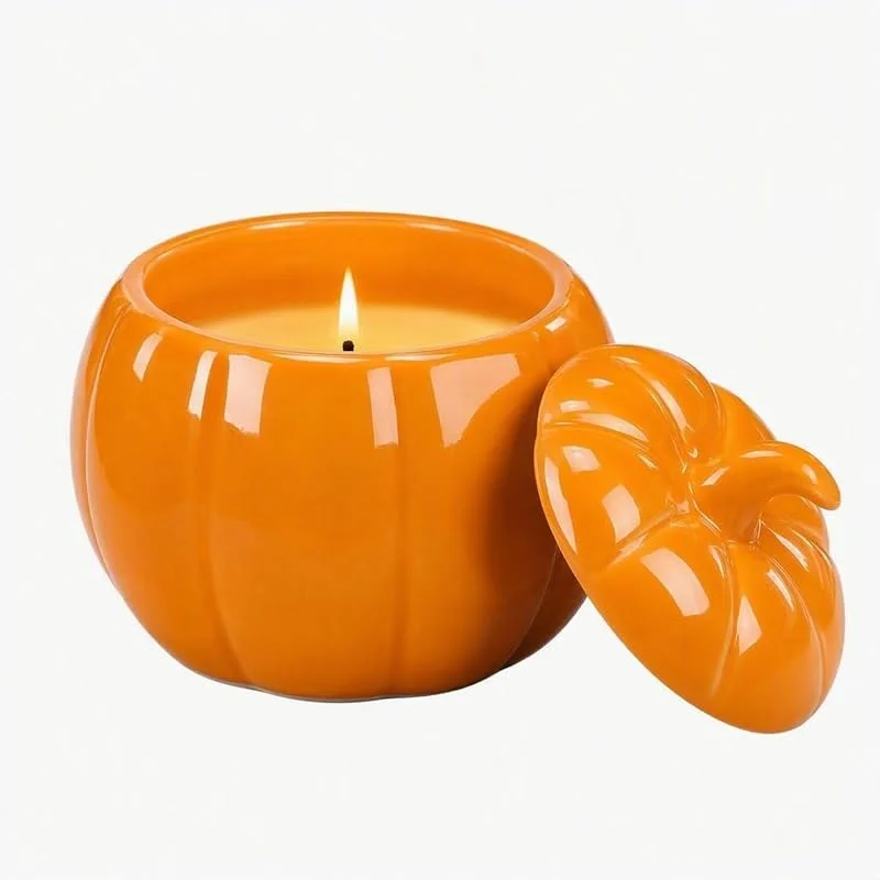 ASOENTIWOX Halloween Decoración Mesa Calabaza Portavelas Cerámica — Cena a la luz de velas