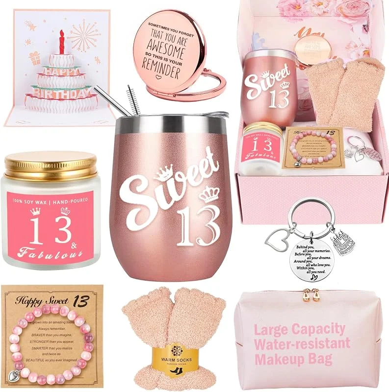 Awfrky Regalos de cumpleaños número 13 para niñas, regalos para niñas de 13 años, las mejores ideas de regalo de cumpleaños para adolescentes, hijas, sobrinas, nietas, hermanas, regalos de cumpleaño — Vino y mesa festiva