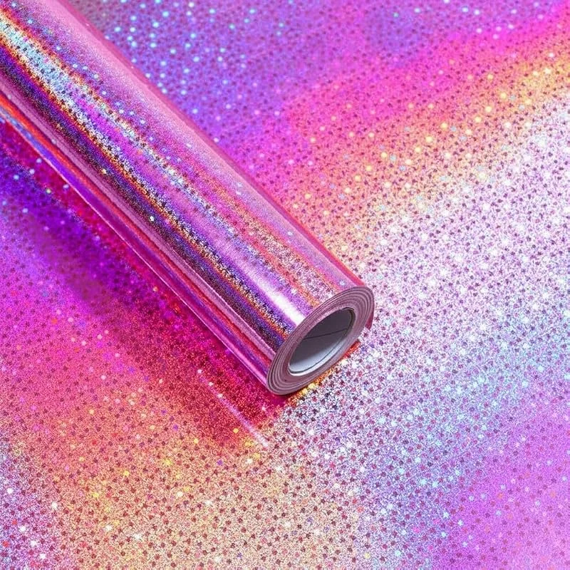 Komforbaa Papel de regalo rosa para vacaciones, papel de regalo holográfico metálico de estrellas, para cumpleaños, vacaciones, fiestas, bodas (17 pulgadas x 33 pies) — Envoltorio regalo