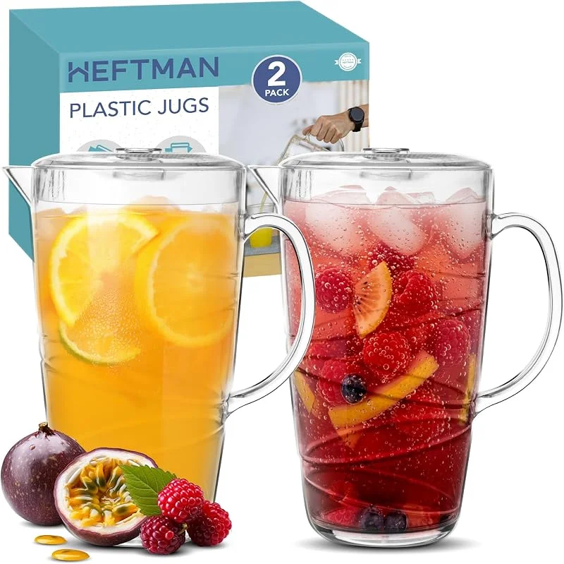 Visita la tienda de HEFTMAN HEFTMAN Jarras de plástico transparente de 2 litros, paquete de 2 jarras de — Vino y mesa festiva