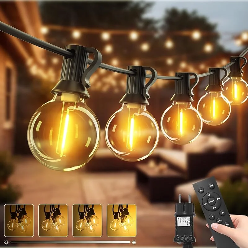 Visita la tienda de btfarm btfarm Guirnalda Luces Exterior Mando a Distancia, 10M 14+1 G40 LED Bombillas Exterior Guirnalda Inastillable, Impermeable Luces Led Interior con Enchufe Para Jardín Terraza Patio Fiesta-Blanco Cálido — Luces Navidad