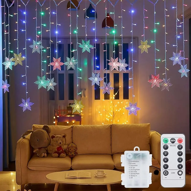 Fohil Guirnalda de luces LED, 96 ledes, decoración navideña, para interiores, resistente al agua, 8 modos, para ventanas, habitaciones, iluminación navideña para interior y exterior — Luces Navidad