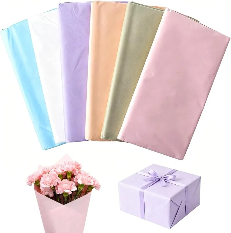 Alyxen 120 Hojas de Papel de Seda, Hojas Papel de Seda Papels Decorativo, Hoja de Papels de Sedas para Manualidades, 50x70 cm, 6 Colores Pastel, Para Regalos, Flores, Decoración de Fiestas, Navidad — Envoltorio regalo