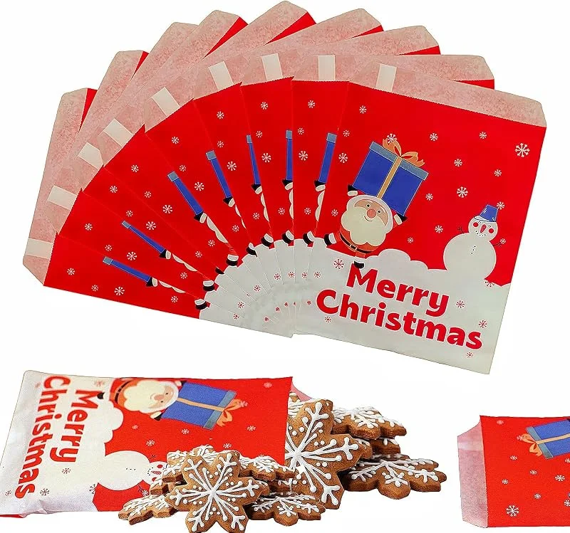 COSORO 100 piezas Navidad Rayas Bolsas Regalo Pequeñas Bolsas para Chuches, 12.7cmx17.8cm Bolsa de Papel Kraft Papá Noel Muñeco NieveEmbalaje Dulces y Galletas para Cumpleaños Infantil, Navidad, Bodas, Fiesta — Envoltorio regalo