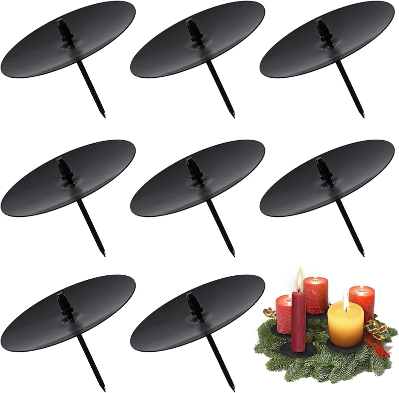 Gucass 8 coronas de Adviento para candelabros, diámetro de 8 cm, color negro, portavelas de Adviento, candelabro de metal con mandril, para manualidades, corona de Adviento, decoración de Navidad — Adviento y mesa