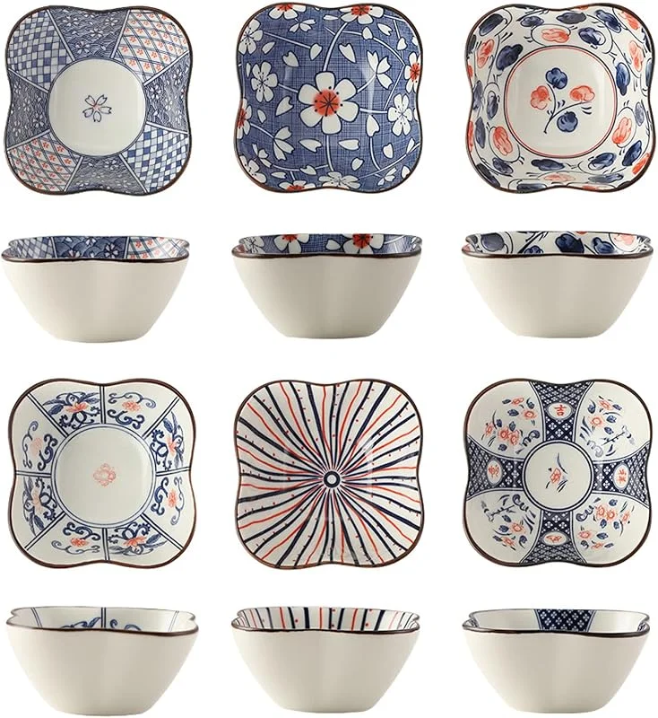 TuYines Juego de 6 cuencos de cerámica para salsas de soja, estilo japonés con patrones florales, capacidad 100 ml cada uno — Adviento y mesa