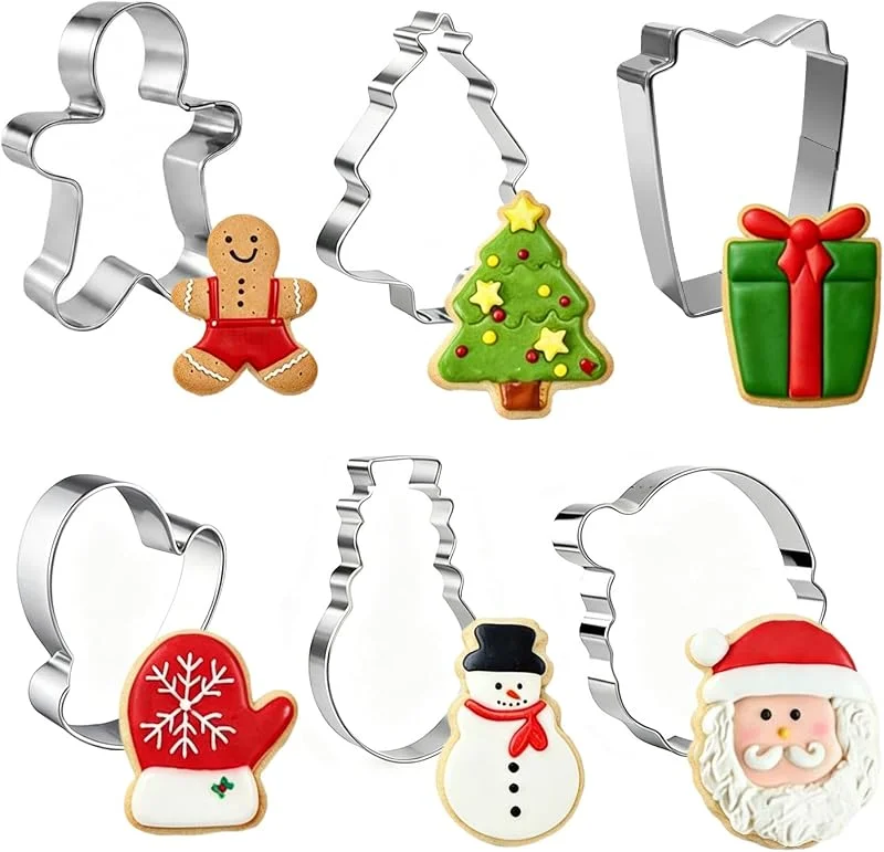 DYSWTUE 6 Piezas Cortadores de Galletas Navideñas, Cortador de Galletas Navideñas de Acero Inoxidable, Árbol de Navidad, Papá Noel, Muñeco de Nieve, Guantes Navideños, Hombre de Jengibre — Hogar y cocina