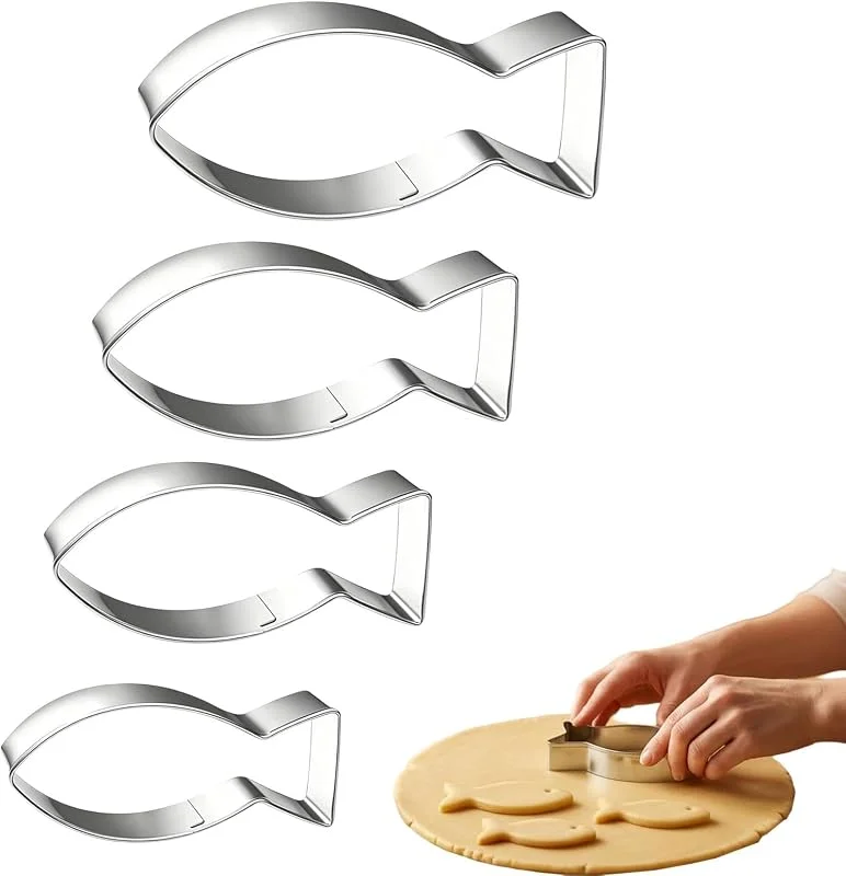 JYYWTSI 4 Piezas Cortador Galletas Pez, Moldes Galletas Acero Inoxidable, Molde Pez para Fondant, Repostería DIY para Niños, Navidad, Cumpleaños — Hogar y cocina
