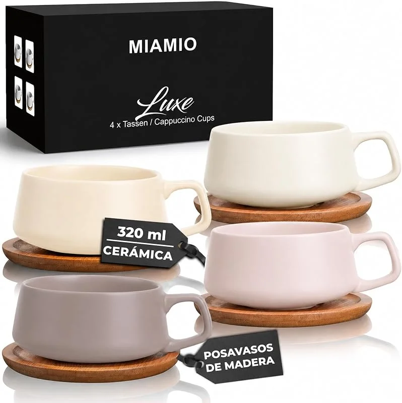 Visita la tienda de MIAMIO MIAMIO - Set de 4 Tazas Cappuccino, Cerámica (320ml) - Luxe (Cream Rose) — Adviento y mesa