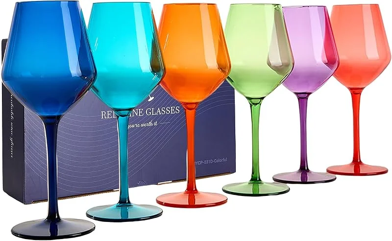 Visita la tienda de HAHASHOW HAHASHOW Copas de Vino de Colores, Juego de 6, 440ml Lago Colorido — Vino y mesa festiva