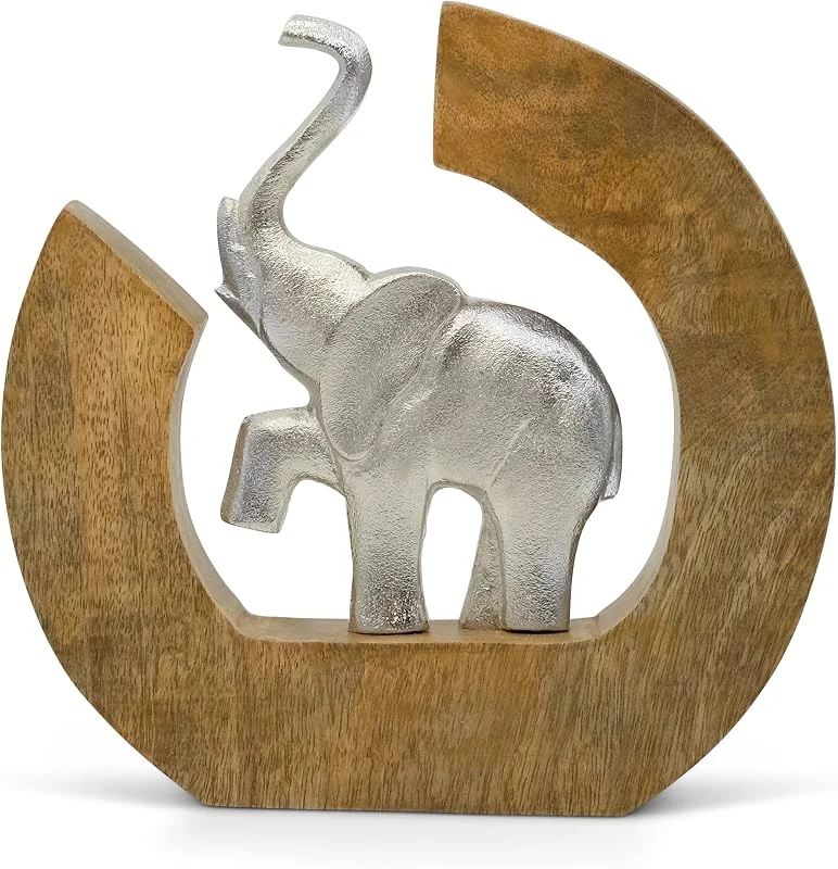 FeinKnick Escultura «Círculo de la Vida», Moderna Figura Deco de Elefante — Adviento y mesa