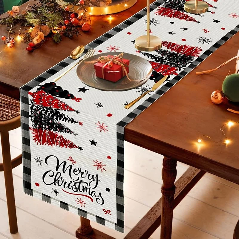 Smdbzda Camino de Mesa Navidad, 180 cm x 34 cm Camino de Mesa Navideño, Caminos de Mesa en Navidad de Lino, Camino de Navidad, Navideños Decoración Hogar para la Casa Natal Adorno Decoraciones — Hogar y cocina