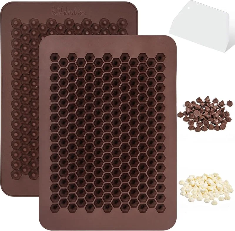 Webake 2 moldes chips de chocolate con 202 cavidades antiadherentes de silicona mini moldes para dulces no lácteos y azúcar orgánicos, ganache, decoración de pasteles pequeños (1 rascador incluido) — Hogar y cocina