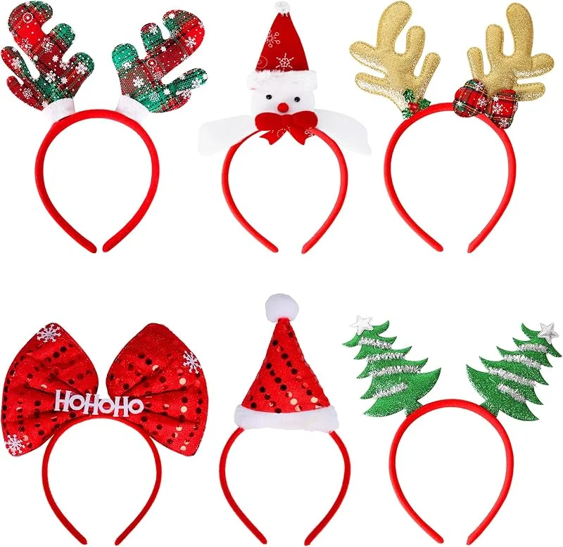 AWCIGG 6 Pcs Diademas de Navideñas, Sombrero de Navidad Muñeco de Nieve Árbol de Navidad Reno Diadema de Navidad para Adultos Niños, Accesorios para Disfraz de Fiesta de Navidad — Ropa Navidad