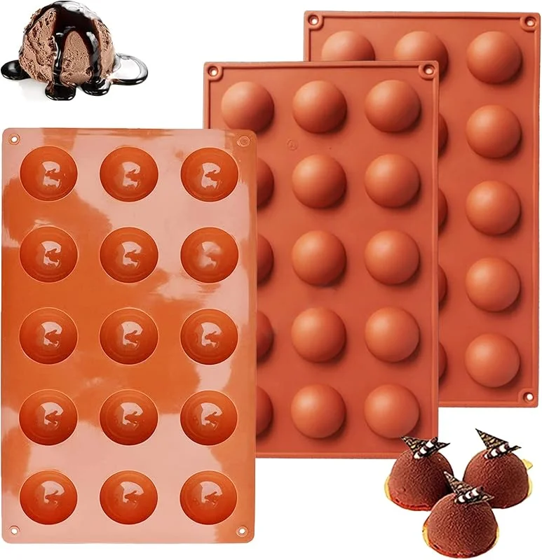 LUKIUP 3 Piezas Moldes de Silicona Semiesfera, Cavidades Mediano Molde Semiesfera Chocolate, para Hornear Chocolate Pastel, Gelatina, Pudín y Mousse de Cúpula (15 Cavidades) — Hogar y cocina