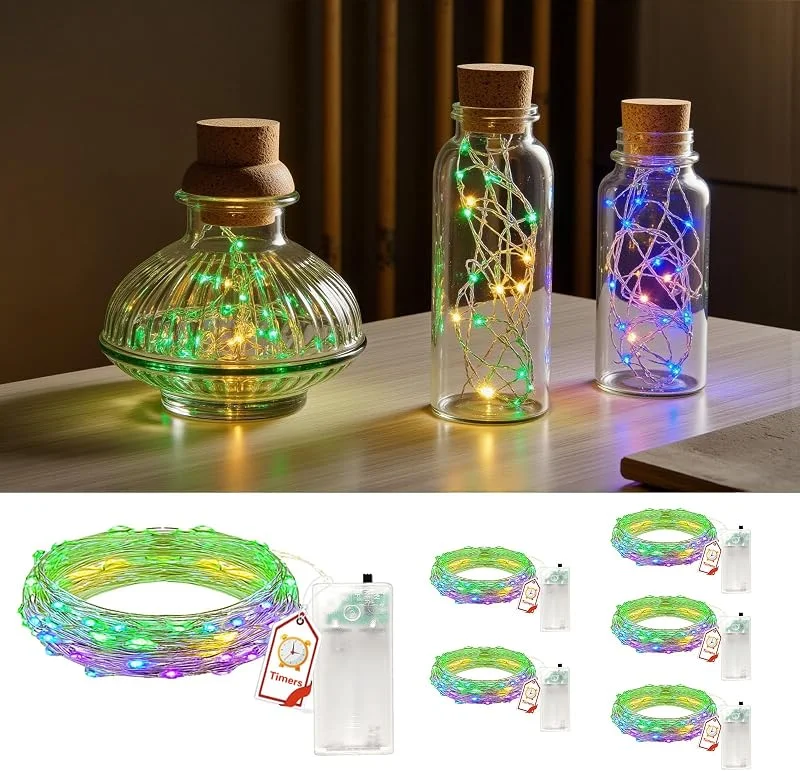 YYAQZD 6 cadenas de luces con temporizador, 2 m, 20 LED, funciona con pilas — Luces Navidad