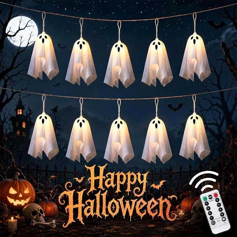 Visita la tienda de Lypumso Lypumso Halloween Decoracion Luces Fantasmas 2.7M, 8 Modos de Iluminación — Luces Navidad