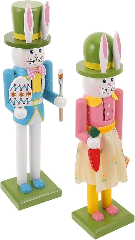 PRETYZOOM Cascanueces de Madera de Conejo de Pascua 2 Piezas, Decoración de Mesa Primaveral, Figuras Coleccionables en Rosa y Azul Claro, Decoración Festiva para Hogar y Temporada — Decoracion Navidad