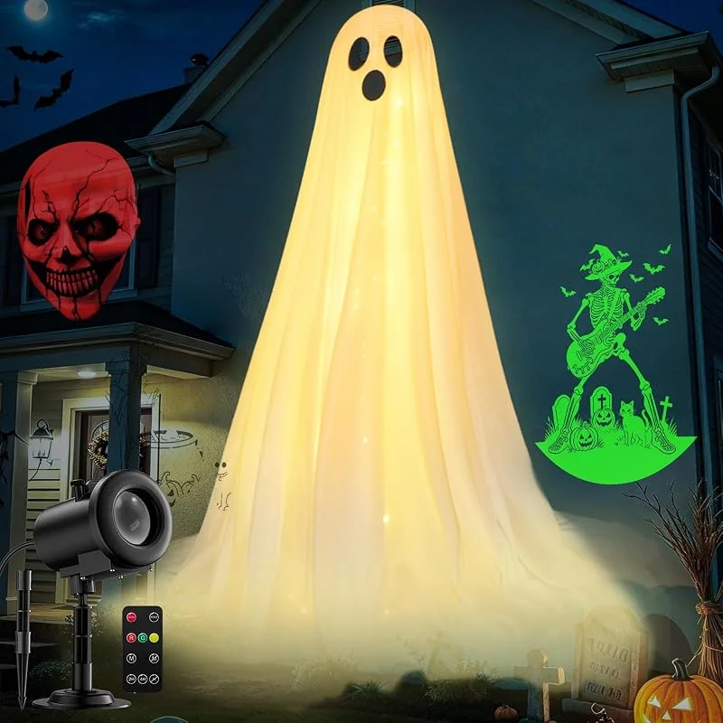 Beforalla Proyector de luces de Navidad 12 en 1 para exteriores, trineo dinámico 3D de Papá Noel, belén, monstruo verde, fantasma, araña, murciélago, decoración de Navidad, luces nocturnas para fiesta, hogar — Luces Navidad
