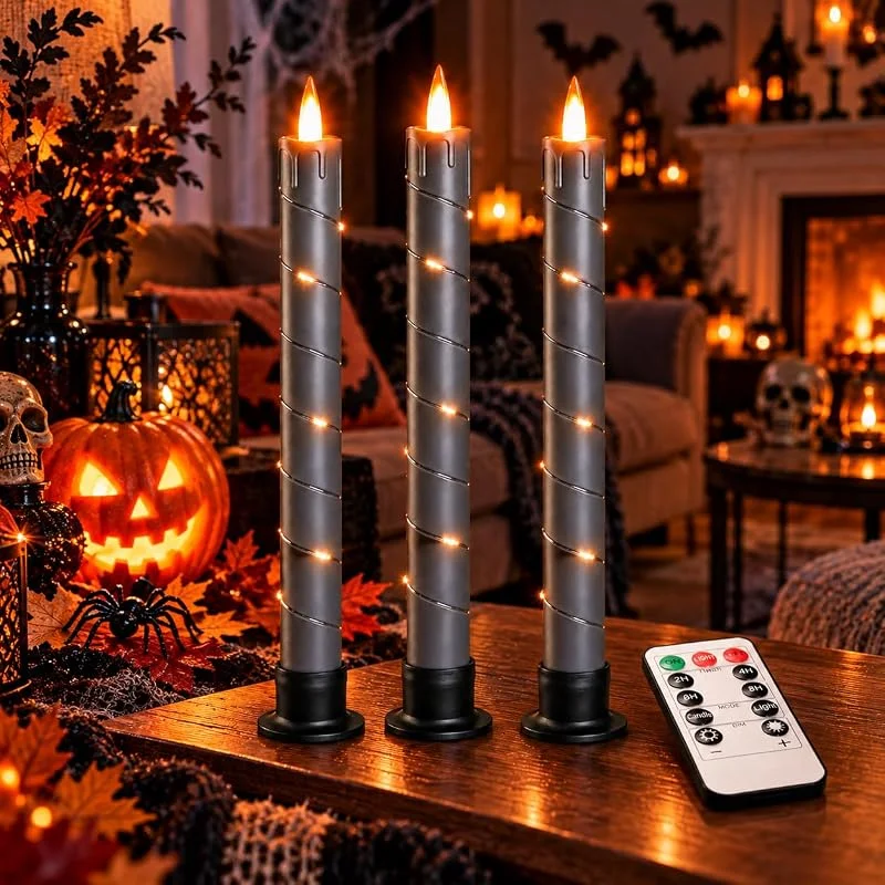 Visita la tienda de Da by Da by 3 Velas LED de Varilla Gris con Luces Hada Envolventes, Llama Parpadeante Dinámica Realista, 1 Mando, Plástico Resistente al Calor, Reutilizables para Interior y Exterior — Cena a la luz de velas