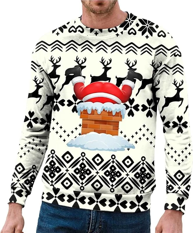 Generisch Jersey de Navidad para hombre de manga larga con estampado de reno divertido suéter de Navidad unisex Navidad suéter de invierno sin capucha estilo casual camiseta de Navidad — Ropa Navidad