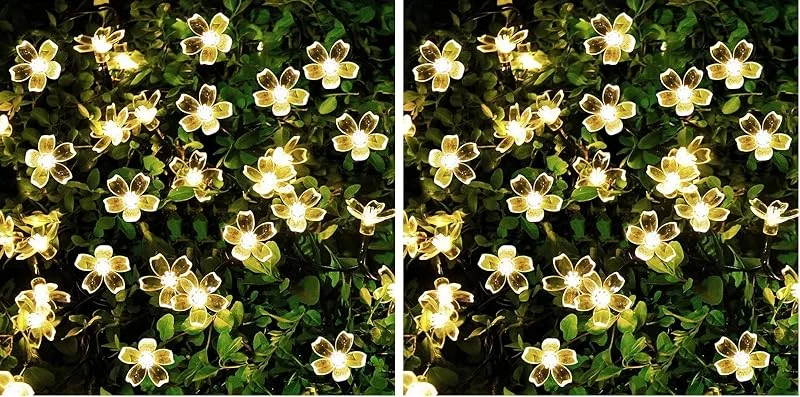 JZK Cadena de luces solar LED 6.5 metros guirnalda luces exterior solar luces decorativas impermeable con 8 modos para fiestas jardín terraza boda arbol de navidad patio (Paquete de 2) — Luces Navidad