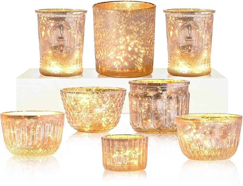 DN DECONATION Portavelas de cristal, juego de 8 unidades, varios candelabros de color marrón brillante, elegantes centros de mesa para bodas, fiestas de inauguración de la casa, decoración del hogar — Cena a la luz de velas