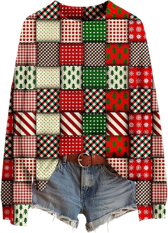 tacniseyw Suéteres de Navidad para mujer, cuello redondo, suéter de punto cálido de — Ropa Navidad
