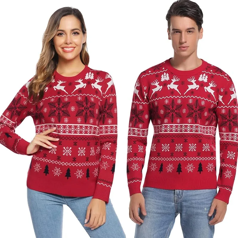 Visita la tienda de Aseniza Aseniza Jersey Navideño para Hombre Mujer Pareja Jersey Navidad Familia de Rojo de Casual Cuello Redondo Clásico, S-XXL — Ropa Navidad