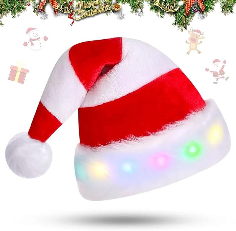 Mecctuck Gorro de Navidad, gorro con luz LED, gorro de Navidad, gorro de Papá Noel, gorro de Papá Noel, gorro de Navidad, gorro de Navidad, gorro de Papá Noel, diseño de rayas para niños y adultos — Ropa Navidad