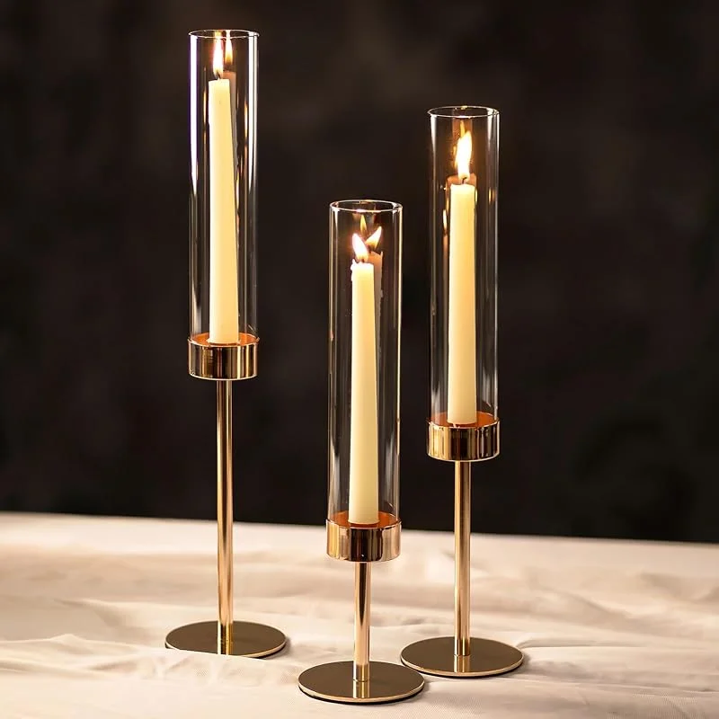 Visita la tienda de Nuptio NUPTIO Bougeoir Cylindrique À Bougies - Lot de 3 Clair Centres de Table de Mariage Décoration de Table de Salle À Manger pour Cheminée — Adviento y mesa