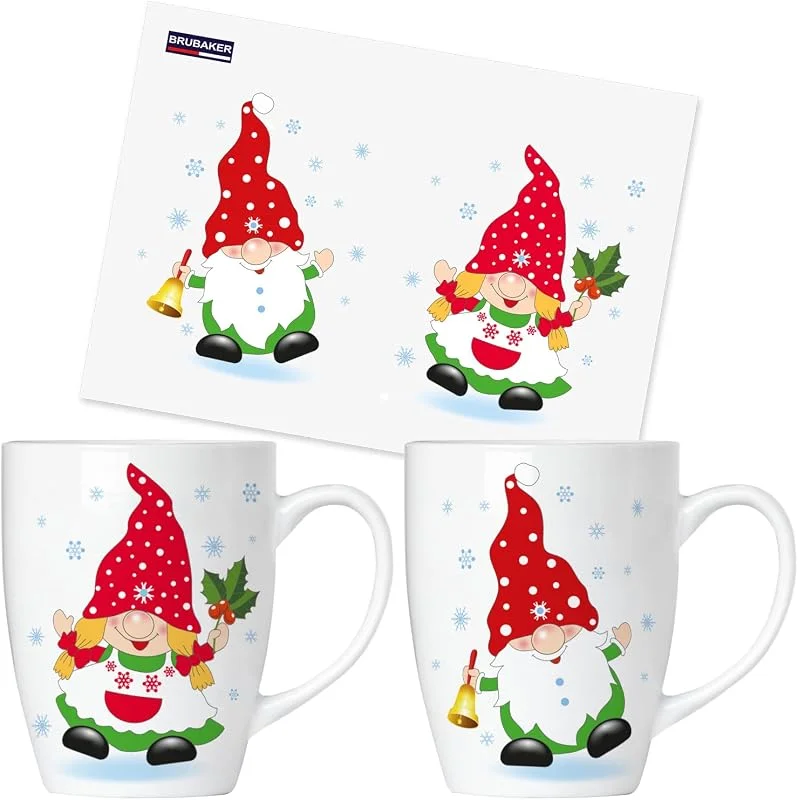 Visita la tienda de BRUBAKER BRUBAKER Tazas de Café Feliz Navidad Gnomos con Tarjeta de Felicitación - Tazas de Café de Navidad Gnomos - Juego de Regalo de Tazas Gnomo 300 ml - Juego de Tazas Gnomo — Adviento y mesa